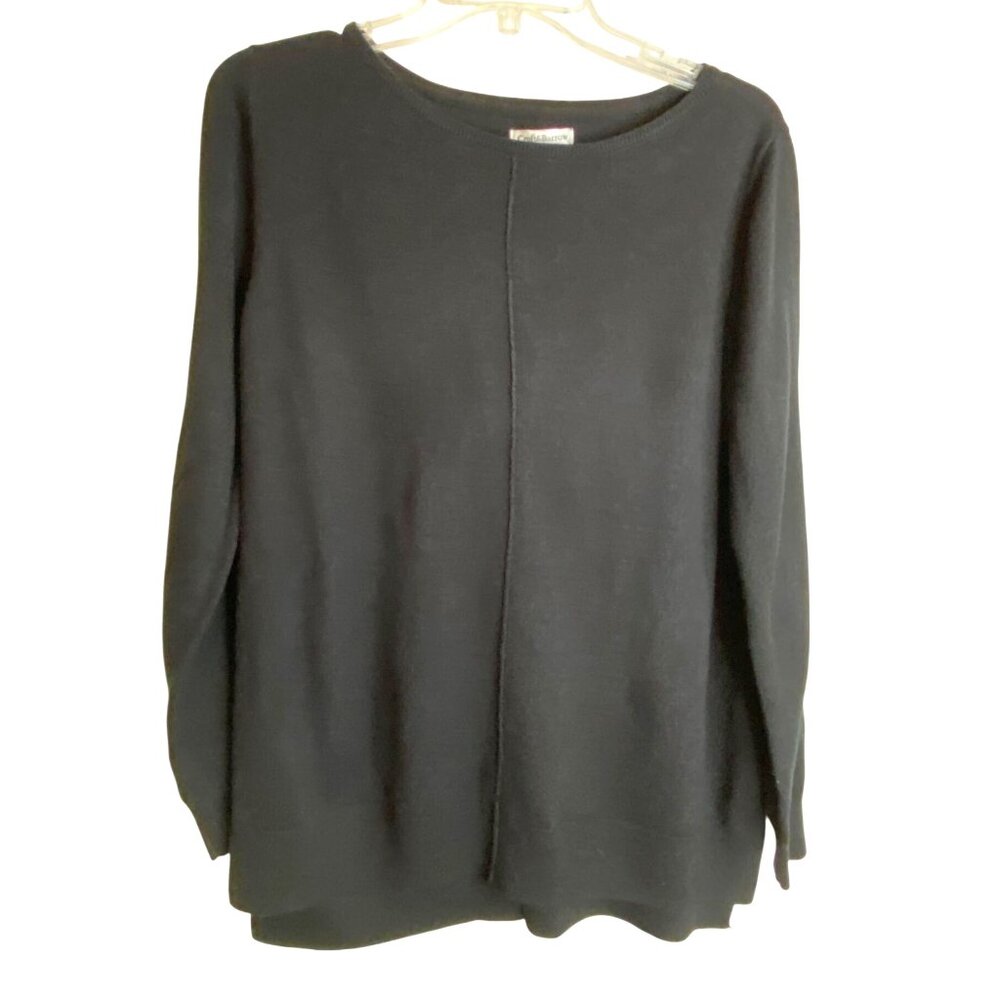 Croft & Barrow Black Tunic Sweater Women's M Crew Neck Acrylic Academia Goth